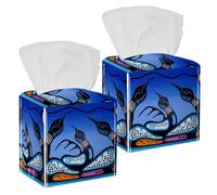 2PCS Square Tissue Box Cover, Birds Loons Leather Tissue Case Facial Paper Organizer Dispenser for Vanity Toilet Tank Dresser Night Stand Table Countertop Office Car