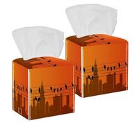 2PCS Square Tissue Box Cover, Birds on a Wire Leather Tissue Case Facial Paper Organizer Dispenser for Vanity Toilet Tank Dresser Night Stand Table Countertop Office Car
