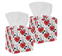 2PCS Square Tissue Box Cover, Black Ink Eiffel Tower Paris Love Heart Seamless Pattern Leather Tissue Case Facial Paper Organizer Dispenser for Vanity Toilet Tank Dresser Night Stand Table Countertop