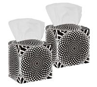 2PCS Square Tissue Box Cover, Black Swirl Floral Pattern Leather Tissue Case Facial Paper Organizer Dispenser for Vanity Toilet Tank Dresser Night Stand Table Countertop Office Car