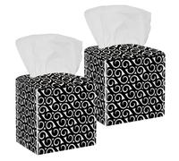 2PCS Square Tissue Box Cover, Black Swirl Pattern Leather Tissue Case Facial Paper Organizer Dispenser for Vanity Toilet Tank Dresser Night Stand Table Countertop Office Car