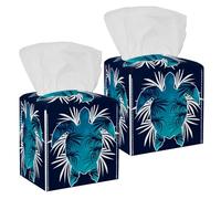 2PCS Square Tissue Box Cover, Blue Summer Tropical Turtle Leather Tissue Case Facial Paper Organizer Dispenser for Vanity Toilet Tank Dresser Night Stand Table Countertop Office Car