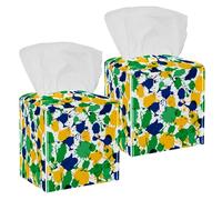 2PCS Square Tissue Box Cover, Brazil Color Print Leather Tissue Case Facial Paper Organizer Dispenser for Vanity Toilet Tank Dresser Night Stand Table Countertop Office Car