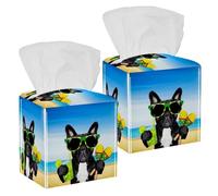 2PCS Square Tissue Box Cover, Brazil French Bulldog Leather Tissue Case Facial Paper Organizer Dispenser for Vanity Toilet Tank Dresser Night Stand Table Countertop Office Car