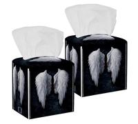 2PCS Square Tissue Box Cover, Broken Angel Wings Leather Tissue Case Facial Paper Organizer Dispenser for Vanity Toilet Tank Dresser Night Stand Table Countertop Office Car