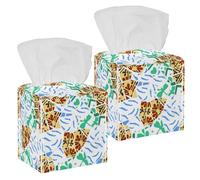 2PCS Square Tissue Box Cover, Broken Pieces Leather Tissue Case Facial Paper Organizer Dispenser for Vanity Toilet Tank Dresser Night Stand Table Countertop Office Car