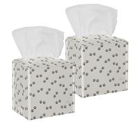 2PCS Square Tissue Box Cover, Brown Dog Cat Paw Print-01 Leather Tissue Case Facial Paper Organizer Dispenser for Vanity Toilet Tank Dresser Night Stand Table Countertop Office Car