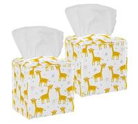 2PCS Square Tissue Box Cover, Cartoon Animal Cute Gold Giraffe Love Heart Star Pattern Leather Tissue Case Facial Paper Organizer Dispenser for Vanity Dresser Night Stand Table Countertop