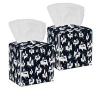 2PCS Square Tissue Box Cover, Cartoon Halloween Ghosts Pattern Leather Tissue Case Facial Paper Organizer Dispenser for Vanity Toilet Tank Dresser Night Stand Table Countertop Office Car