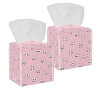 2PCS Square Tissue Box Cover, Cartoon Panda Stars Pastel Pink Pattern Leather Tissue Case Facial Paper Organizer Dispenser for Vanity Toilet Tank Dresser Night Stand Table Countertop Office Car