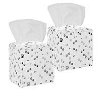 2PCS Square Tissue Box Cover, Cat Dog Animals Paw Footprint Seamless Pattern Leather Tissue Case Facial Paper Organizer Dispenser for Vanity Toilet Tank Dresser Night Stand Table Countertop Office