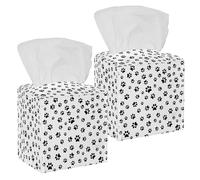 2PCS Square Tissue Box Cover, Cat Dog Black Paw Footprint Pattern Leather Tissue Case Facial Paper Organizer Dispenser for Vanity Toilet Tank Dresser Night Stand Table Countertop Office Car