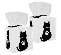 2PCS Square Tissue Box Cover, Cat Paw White Black Leather Tissue Case Facial Paper Organizer Dispenser for Vanity Toilet Tank Dresser Night Stand Table Countertop Office Car