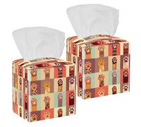 2PCS Square Tissue Box Cover, Cats Paw Set Leather Tissue Case Facial Paper Organizer Dispenser for Vanity Toilet Tank Dresser Night Stand Table Countertop Office Car