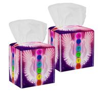 2PCS Square Tissue Box Cover, Chakras and Angel Wings Leather Tissue Case Facial Paper Organizer Dispenser for Vanity Toilet Tank Dresser Night Stand Table Countertop Office Car
