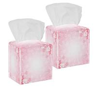 2PCS Square Tissue Box Cover, Cherry Japanese Cherry Blossoms Pink Flowers Pattern Leather Tissue Case Facial Paper Organizer Dispenser for Vanity Toilet Tank Dresser Night Stand Table Countertop