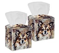 2PCS Square Tissue Box Cover, Chihuahua Dog Cute Pets Small Leather Tissue Case Facial Paper Organizer Dispenser for Vanity Toilet Tank Dresser Night Stand Table Countertop Office Car