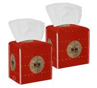 2PCS Square Tissue Box Cover, China Element Wonderful Traditional Red Door Pattern Leather Tissue Case Facial Paper Organizer Dispenser for Vanity Dresser Night Stand Table Countertop Office Car