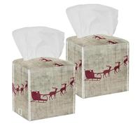 2PCS Square Tissue Box Cover, Christmas Background Christmas Motif Leather Tissue Case Facial Paper Organizer Dispenser for Vanity Toilet Tank Dresser Night Stand Table Countertop Office Car