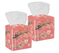 2PCS Square Tissue Box Cover, Christmas Owls Candy Bow Hearts Branch Balls Leather Tissue Case Facial Paper Organizer Dispenser for Vanity Dresser Night Stand Table Countertop Office Car