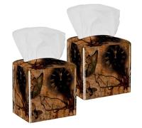2PCS Square Tissue Box Cover, Clock Butterflies Flower Retro Brown Leather Tissue Case Facial Paper Organizer Dispenser for Vanity Toilet Tank Dresser Night Stand Table Countertop Office Car