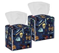2PCS Square Tissue Box Cover, Colored Pirates Pattern Leather Tissue Case Facial Paper Organizer Dispenser for Vanity Toilet Tank Dresser Night Stand Table Countertop Office Car