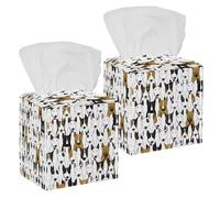 2PCS Square Tissue Box Cover, Colorful Bull Terrier Dog Pattern Leather Tissue Case Facial Paper Organizer Dispenser for Vanity Toilet Tank Dresser Night Stand Table Countertop Office Car