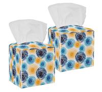 2PCS Square Tissue Box Cover, Colorful Circles Abstract Artistic Pattern Leather Tissue Case Facial Paper Organizer Dispenser for Vanity Toilet Tank Dresser Night Stand Table Countertop Office Car