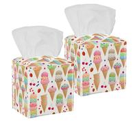 2PCS Square Tissue Box Cover, Colorful Ice Cream Leather Tissue Case Facial Paper Organizer Dispenser for Vanity Toilet Tank Dresser Night Stand Table Countertop Office Car