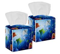 2PCS Square Tissue Box Cover, Colorful Kites Leather Tissue Case Facial Paper Organizer Dispenser for Vanity Dresser Night Stand Table Countertop Office Car