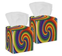 2PCS Square Tissue Box Cover, Colorful Rainbow Swirl Leather Tissue Case Facial Paper Organizer Dispenser for Vanity Toilet Tank Dresser Night Stand Table Countertop Office Car