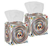 2PCS Square Tissue Box Cover, Colorful Swirl Leather Tissue Case Facial Paper Organizer Dispenser for Vanity Toilet Tank Dresser Night Stand Table Countertop Office Car