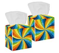 2PCS Square Tissue Box Cover, Colorful Swirl Leather Tissue Case Facial Paper Organizer Dispenser for Vanity Toilet Tank Dresser Night Stand Table Countertop Office Car