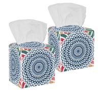 2PCS Square Tissue Box Cover, Colorful Swirl Pattern Leather Tissue Case Facial Paper Organizer Dispenser for Vanity Toilet Tank Dresser Night Stand Table Countertop Office Car