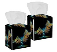 2PCS Square Tissue Box Cover, Cool Angel Wings Music Leather Tissue Case Facial Paper Organizer Dispenser for Vanity Toilet Tank Dresser Night Stand Table Countertop Office Car