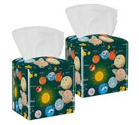 2PCS Square Tissue Box Cover, Cosmic Solar System Leather Tissue Case Facial Paper Organizer Dispenser for Vanity Toilet Tank Dresser Night Stand Table Countertop Office Car