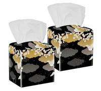 2PCS Square Tissue Box Cover, Crane Beautiful Japanese Pattern Leather Tissue Case Facial Paper Organizer Dispenser for Vanity Toilet Tank Dresser Night Stand Table Countertop Office Car