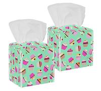 2PCS Square Tissue Box Cover, Cupcake Ice Cream Leather Tissue Case Facial Paper Organizer Dispenser for Vanity Toilet Tank Dresser Night Stand Table Countertop Office Car