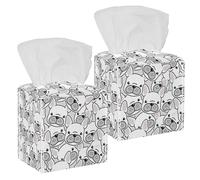 2PCS Square Tissue Box Cover, Cute Animals Cartoon Baby Pug Dog Pattern Leather Tissue Case Facial Paper Organizer Dispenser for Vanity Toilet Tank Dresser Night Stand Table Countertop Office Car