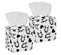 2PCS Square Tissue Box Cover, Cute Animals Chinese Bear Love Heart Pattern Leather Tissue Case Facial Paper Organizer Dispenser for Vanity Toilet Tank Dresser Night Stand Table Countertop Office Car