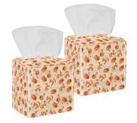 2PCS Square Tissue Box Cover, Cute Animals Fox and Flowers Pattern Leather Tissue Case Facial Paper Organizer Dispenser for Vanity Toilet Tank Dresser Night Stand Table Countertop Office Car
