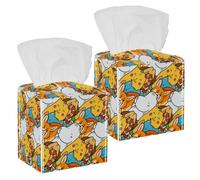 2PCS Square Tissue Box Cover, Cute Animals Kawaii Doodle Pets Cats Dogs Pattern Leather Tissue Case Facial Paper Organizer Dispenser for Vanity Toilet Tank Dresser Night Stand Table Countertop Office