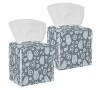 2PCS Square Tissue Box Cover, Cute Animals Owl Flowers Pattern Leather Tissue Case Facial Paper Organizer Dispenser for Vanity Toilet Tank Dresser Night Stand Table Countertop Office Car