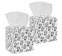 2PCS Square Tissue Box Cover, Cute Animals Panda Pattern Leather Tissue Case Facial Paper Organizer Dispenser for Vanity Toilet Tank Dresser Night Stand Table Countertop Office Car