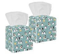 2PCS Square Tissue Box Cover, Cute Animals Penguin Gift Balloon Pattern Leather Tissue Case Facial Paper Organizer Dispenser for Vanity Toilet Tank Dresser Night Stand Table Countertop Office Car