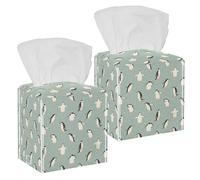 2PCS Square Tissue Box Cover, Cute Animals Penguins and Snowfall Pattern Leather Tissue Case Facial Paper Organizer Dispenser for Vanity Toilet Tank Dresser Night Stand Table Countertop Office Car