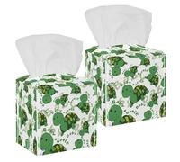 2PCS Square Tissue Box Cover, Cute Baby Turtle Green Leather Tissue Case Facial Paper Organizer Dispenser for Vanity Toilet Tank Dresser Night Stand Table Countertop Office Car