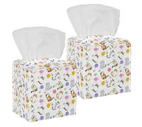 2PCS Square Tissue Box Cover, Cute Cartoon Cat Ball of Yarn Flowers Pattern Leather Tissue Case Facial Paper Organizer Dispenser for Vanity Toilet Tank Dresser Night Stand Table Countertop Office Car