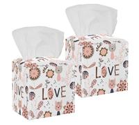 2PCS Square Tissue Box Cover, Cute Colors Flowers Animals Love Pattern Leather Tissue Case Facial Paper Organizer Dispenser for Vanity Toilet Tank Dresser Night Stand Table Countertop Office Car