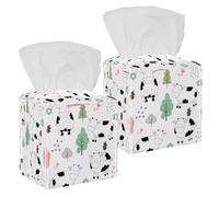 2PCS Square Tissue Box Cover, Cute Cow Seamless-Pattern Leather Tissue Case Facial Paper Organizer Dispenser for Vanity Toilet Tank Dresser Night Stand Table Countertop Office Car
